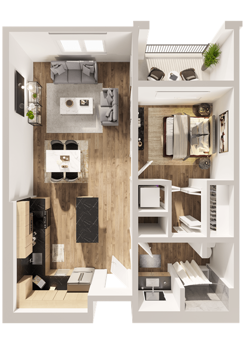 Floor plan for 1 bed, 1 bath, 818 sqft